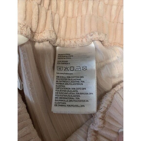 H&M Womens Solid Light Pink Velour Velvet Ribbed High Waist Pants Large - Picture 5 of 5